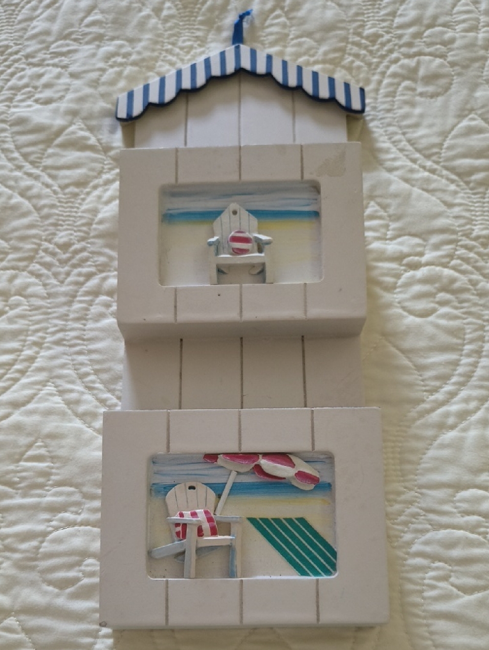 Source Unknown White Beach Wall Plaque with Blue and Pink Accents